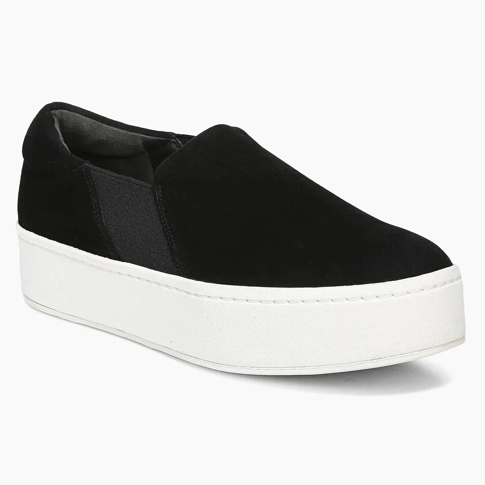 Vince Warren Black Suede Platform Slip On‎ Sneakers 7.5 New With Tags/Box